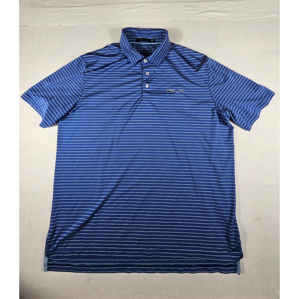 RLX Ralph Lauren Mens Striped Golf Polo Shirt Blue Green XL Short Sleeve